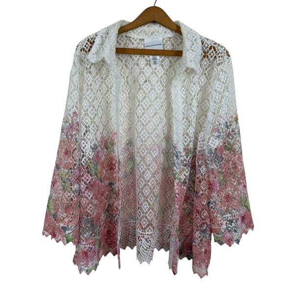 Alfred Dunner Women Crochet Lace Open Front Cardigan Large Cottage Boho Garden - Picture 1 of 7